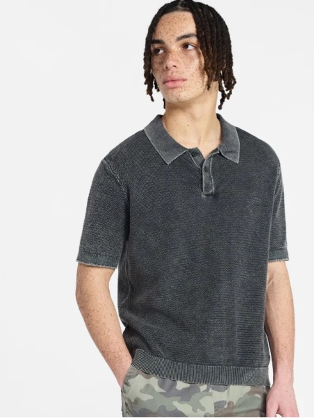 NWT Men's Mesh Polo Sweater from No Boundaries Gray